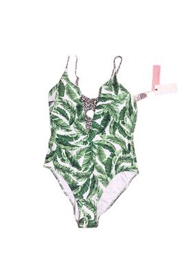 Kaiami swim Green Palm Leaf One-Piece Swimsuit with Leopard Accent